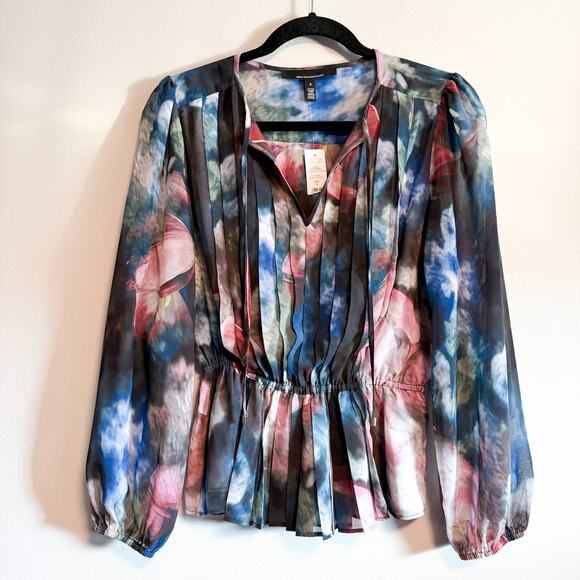 White House Black Market Dreamy Tulip Print Peplum Chiffon Blouse NWT Size S - Picture 5 of 14